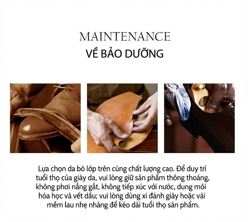 Giày Tây Brogue Nam Da Thật Chiều Cao Đế Khoảng 3cm Màu Đen, Nâu chi tiết 4