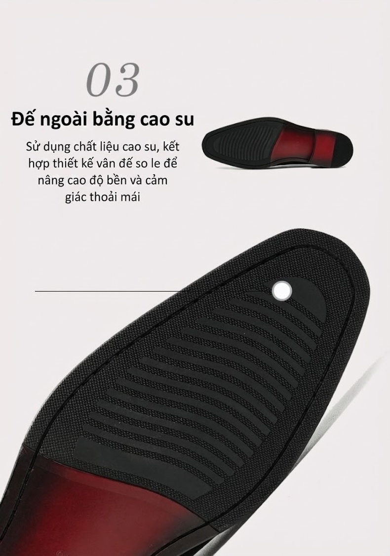 Giày Tây Brogue Nam Da Thật Chiều Cao Đế Khoảng 3cm Màu Đen, Nâu chi tiết 9