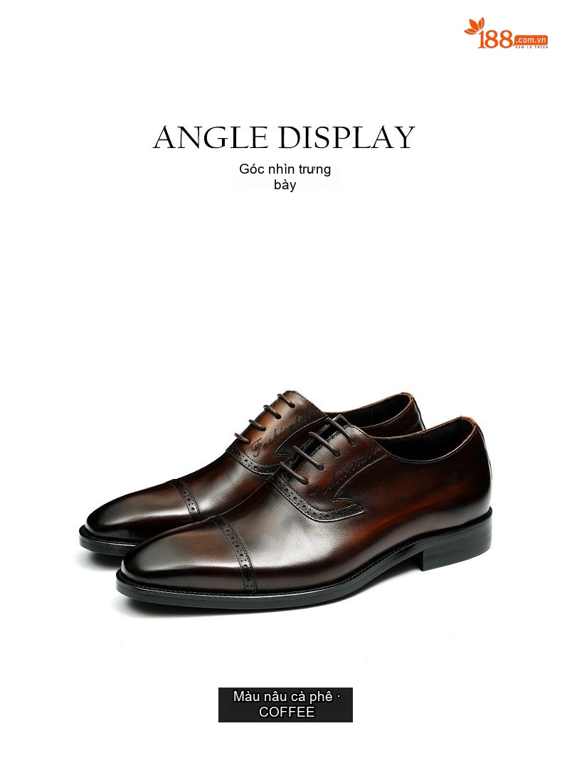 Giày Tây Brogue Nam Da Thật Chiều Cao Đế Khoảng 3cm Màu Đen, Nâu chi tiết 12