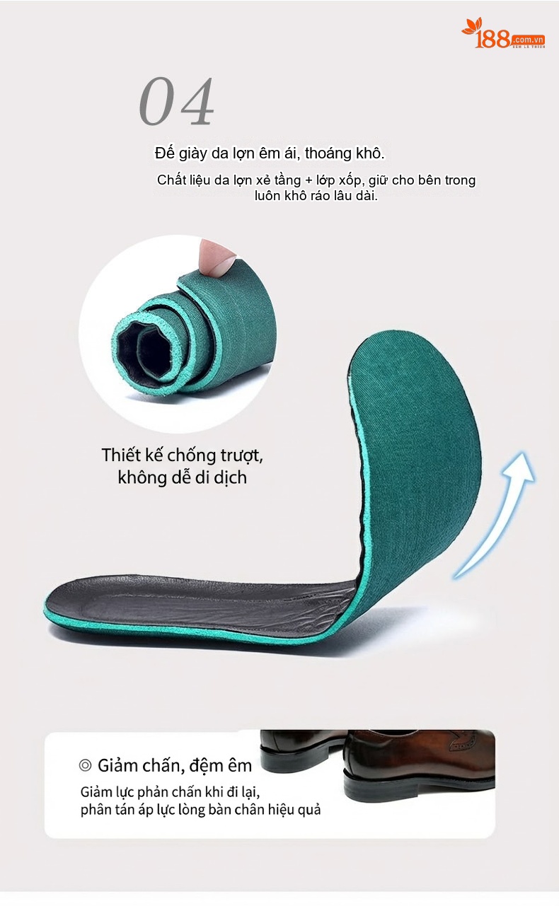 Giày Tây Brogue Nam Da Thật Chiều Cao Đế Khoảng 3cm Màu Đen, Nâu chi tiết 10