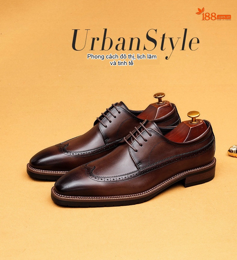 Giày Tây Brogue Nam Da Thật Chiều Cao Đế Khoảng 3cm Màu Đen, Nâu chi tiết 1