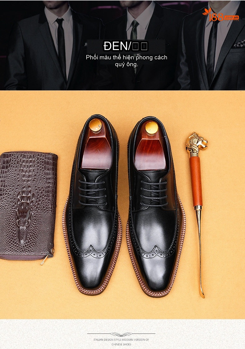Giày Tây Brogue Nam Da Thật Chiều Cao Đế Khoảng 3cm Màu Đen, Nâu chi tiết 3