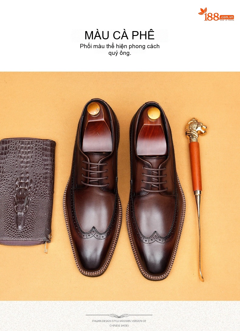 Giày Tây Brogue Nam Da Thật Chiều Cao Đế Khoảng 3cm Màu Đen, Nâu chi tiết 11