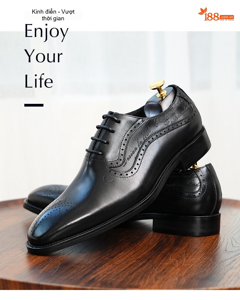 Giày Tây Brogue Nam Da Thật Oxford Buộc Dây Công Sở Chiều Cao Đế Khoảng 3cm Màu Đen, Nâu chi tiết 2
