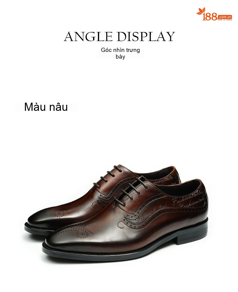 Giày Tây Brogue Nam Da Thật Oxford Buộc Dây Công Sở Chiều Cao Đế Khoảng 3cm Màu Đen, Nâu chi tiết 11