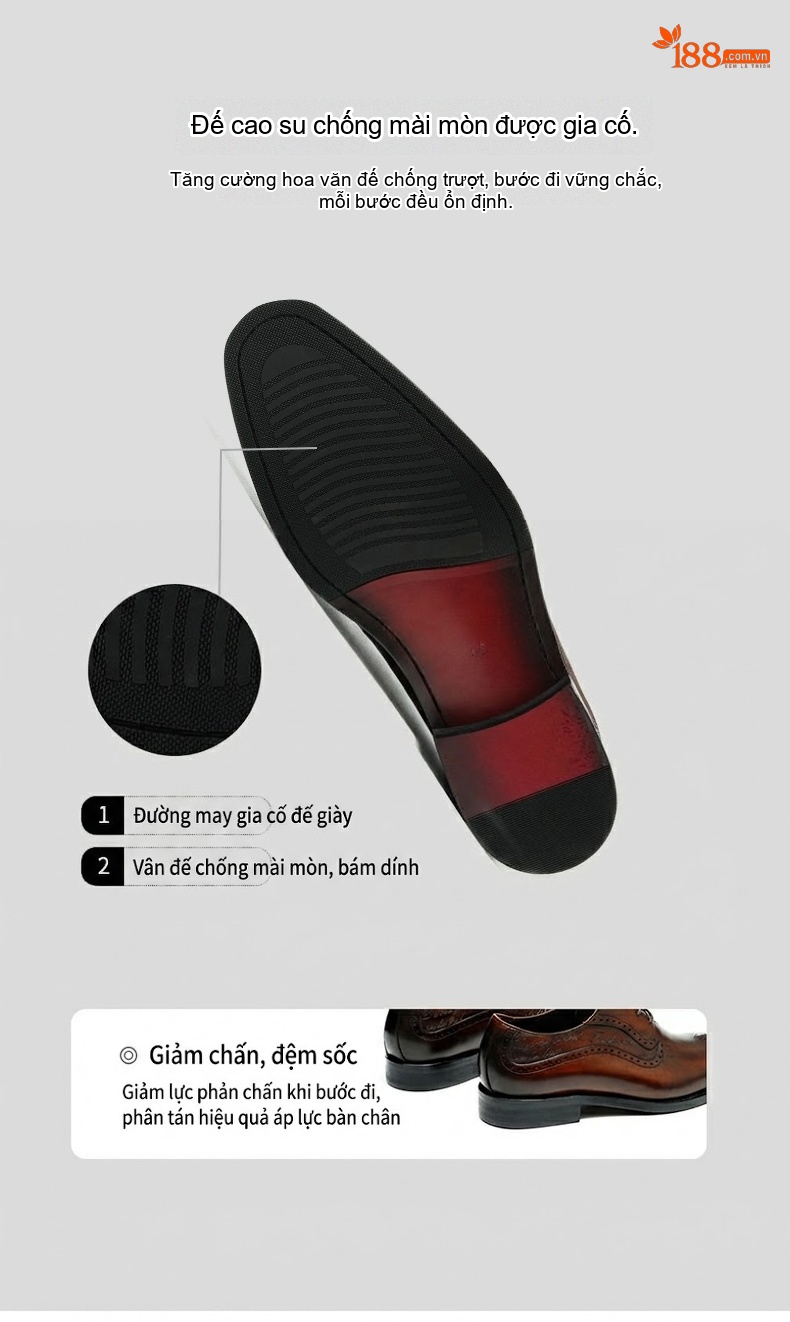 Giày Tây Brogue Nam Da Thật Oxford Buộc Dây Công Sở Chiều Cao Đế Khoảng 3cm Màu Đen, Nâu chi tiết 9