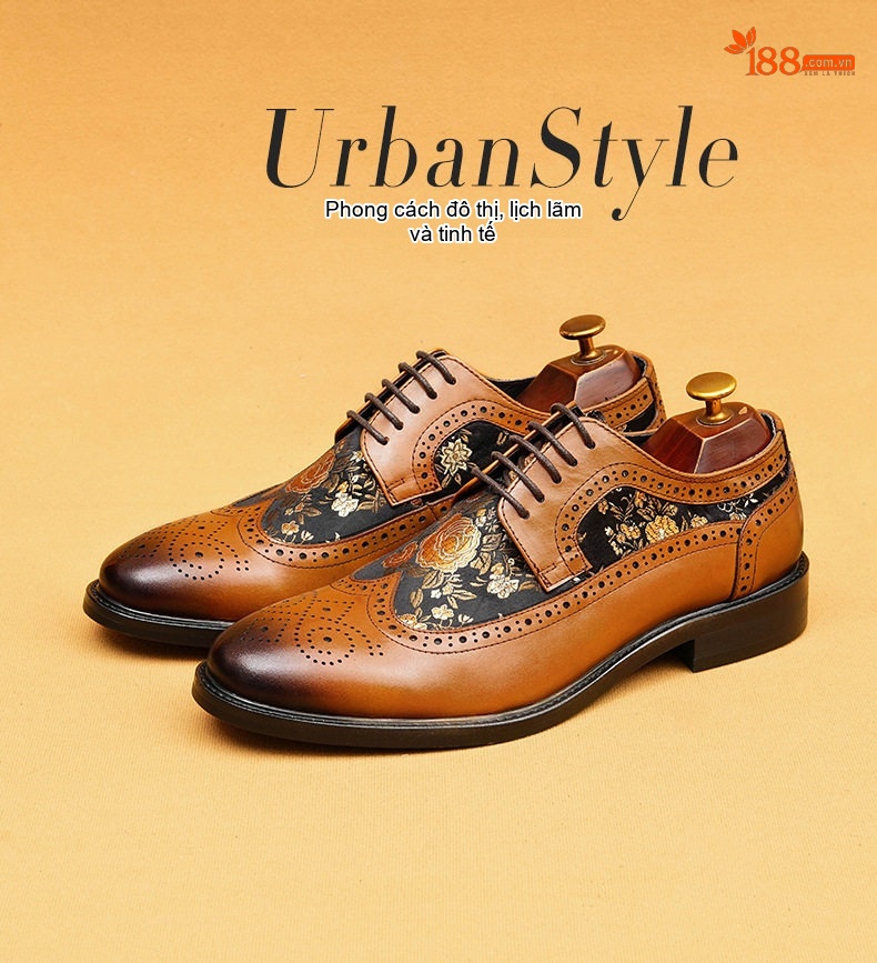 Giày Tây Brogue Nam Nữ Da Thật Cao Cấp Chiều Cao Đế Khoảng 3cm Màu Nâu, Đen chi tiết 2