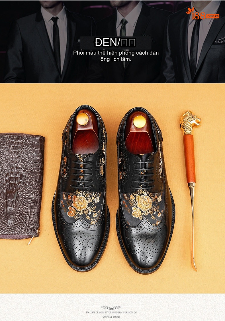 Giày Tây Brogue Nam Nữ Da Thật Cao Cấp Chiều Cao Đế Khoảng 3cm Màu Nâu, Đen chi tiết 5
