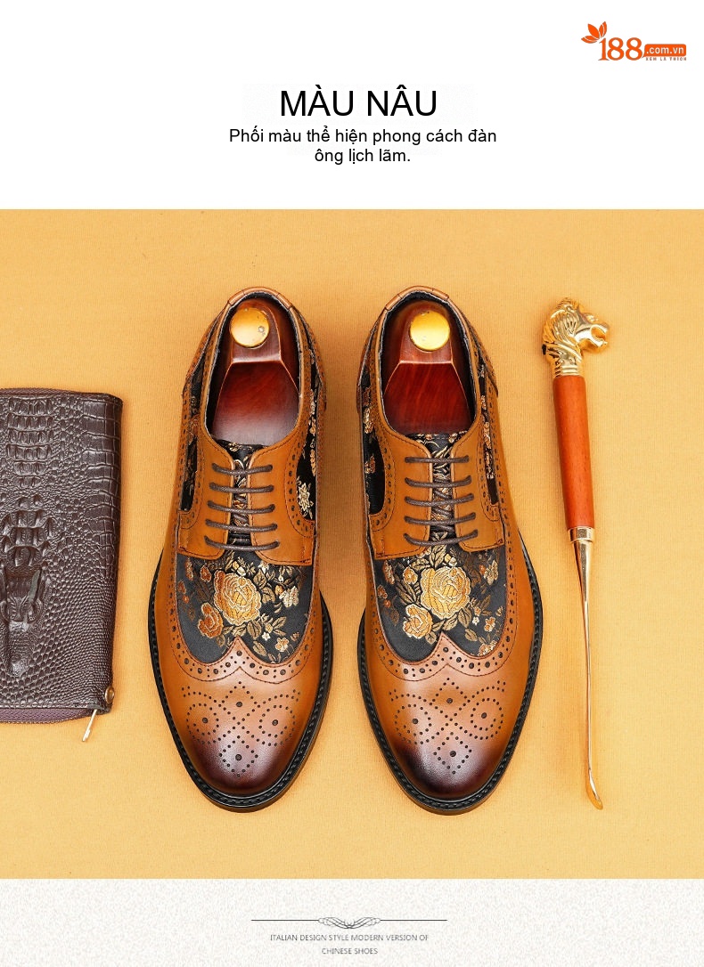 Giày Tây Brogue Nam Nữ Da Thật Cao Cấp Chiều Cao Đế Khoảng 3cm Màu Nâu, Đen chi tiết 13