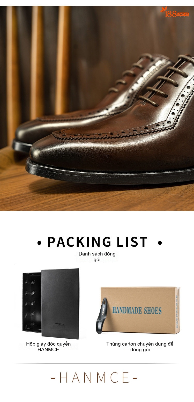 Giày Tây Brogue Oxford Nam Da Bò Chiều Cao Đế Khoảng 3cm Màu Đen, Nâu chi tiết 17