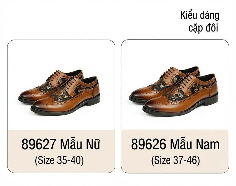 Giày Tây Buộc Dây Da Bò Thêu Họa Tiết Brogue Thời Trang Chiều Cao Đế Khoảng 3cm Màu Nâu, Đen chi tiết 3