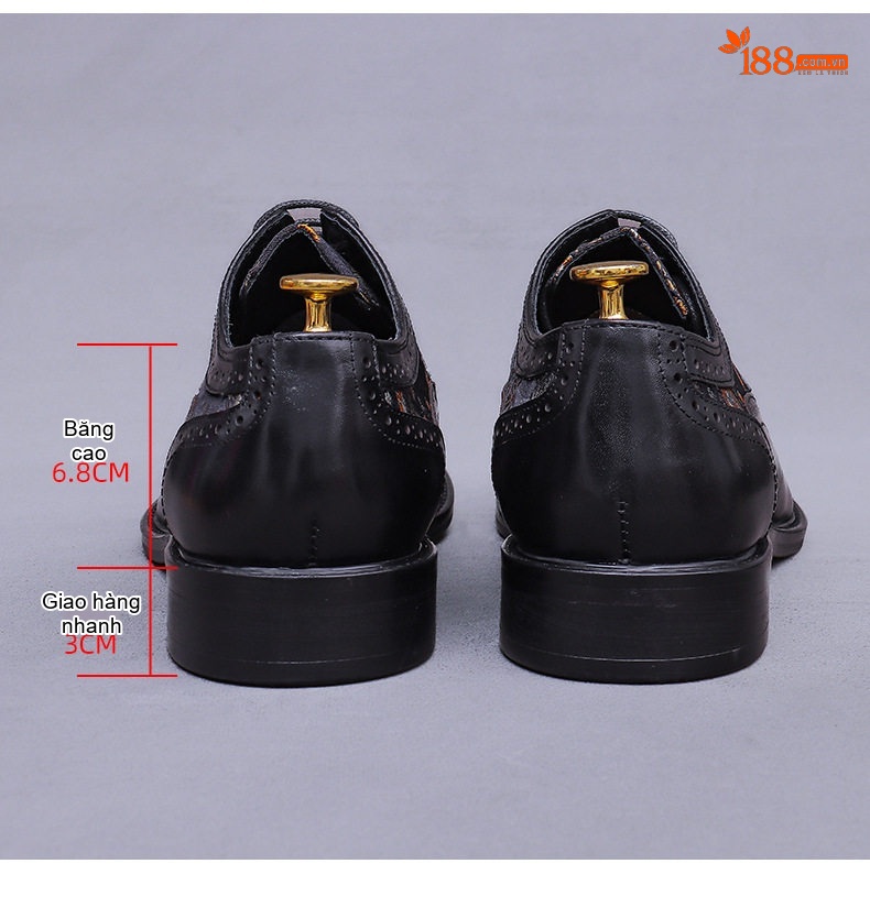 Giày Tây Buộc Dây Da Bò Thêu Họa Tiết Brogue Thời Trang Chiều Cao Đế Khoảng 3cm Màu Nâu, Đen chi tiết 18