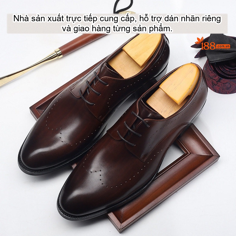 Giày Tây Buộc Dây Nam Brogue Da Bóng Chiều Cao Đế Khoảng 3cm Màu Đen, Nâu