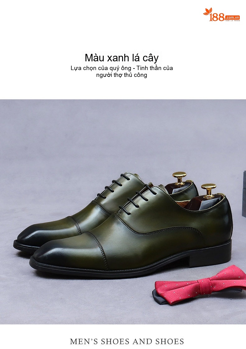 Giày Tây Buộc Dây Nam Da Bò Ba Mảnh Chiều Cao Đế Khoảng 3cm Màu Đen, Nâu, Xanh chi tiết 15