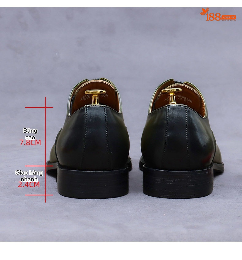Giày Tây Buộc Dây Nam Da Bò Ba Mảnh Chiều Cao Đế Khoảng 3cm Màu Đen, Nâu, Xanh chi tiết 20