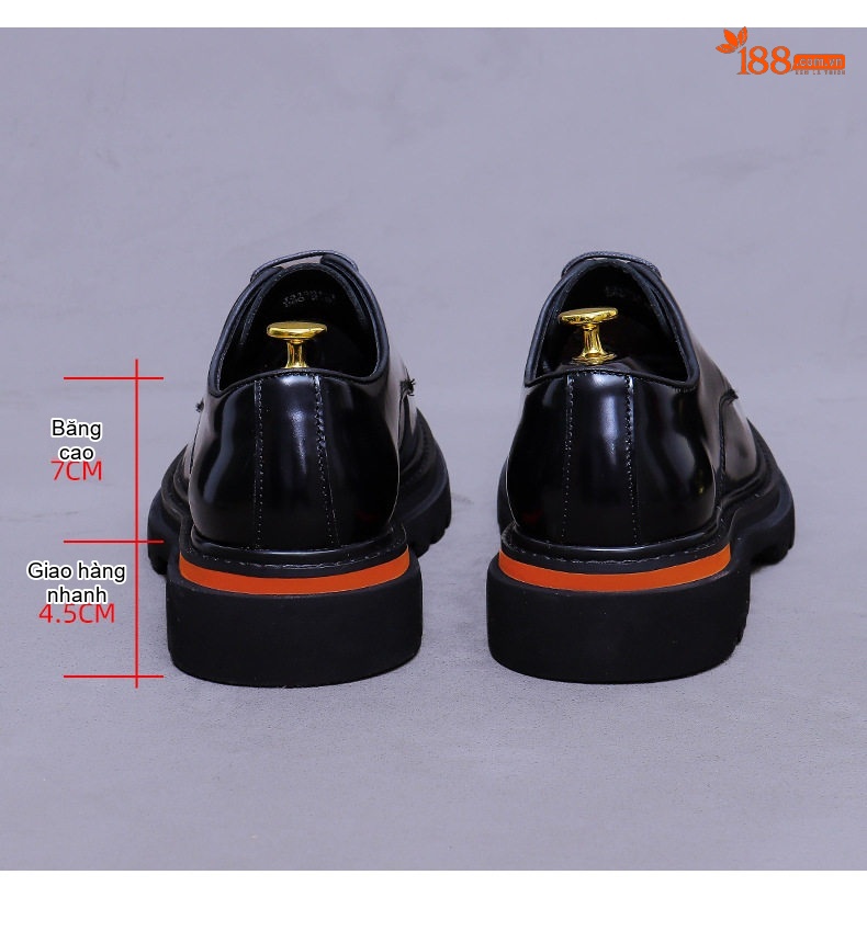 Giày Tây Buộc Dây Nam Da Bò Bóng Chiều Cao Đế Khoảng 4cm Màu Đen, Nâu Đỏ chi tiết 16