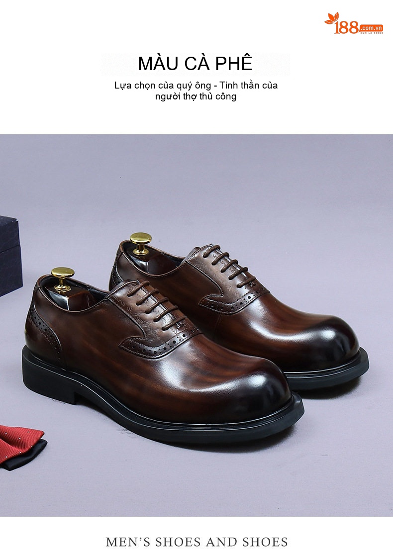 Giày Tây Buộc Dây Nam Da Bò Brogue Chiều Cao Đế Khoảng 3cm Màu Đen, Nâu chi tiết 11