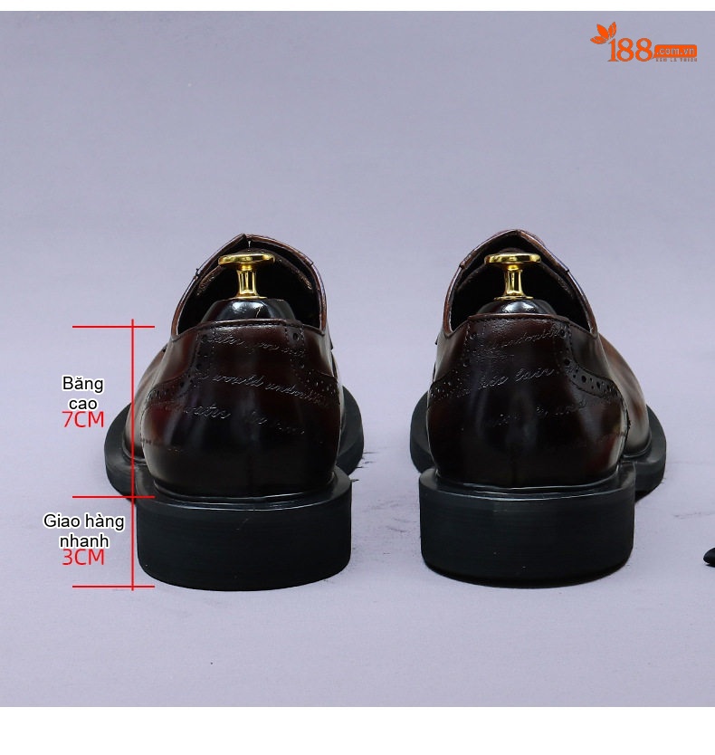 Giày Tây Buộc Dây Nam Da Bò Brogue Chiều Cao Đế Khoảng 3cm Màu Đen, Nâu chi tiết 17