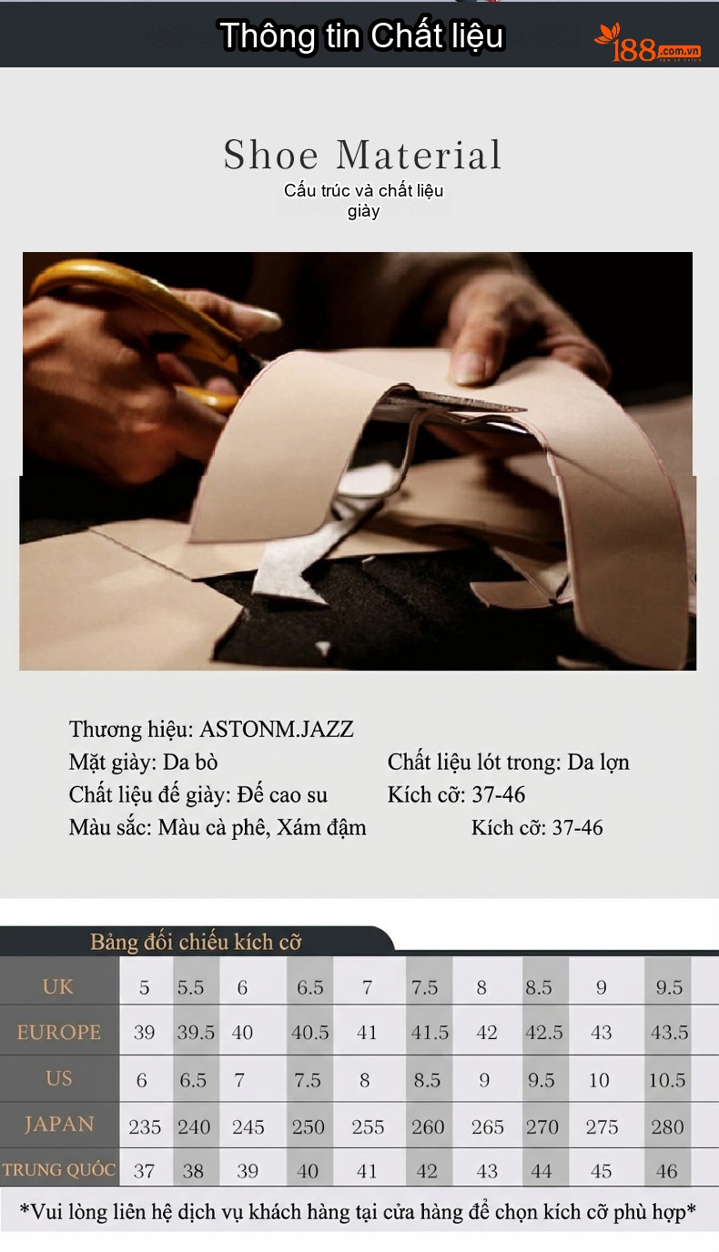 Giày Tây Buộc Dây Nam Da Bò Brogue Chiều Cao Đế Khoảng 3cm Màu Đen, Nâu chi tiết 3