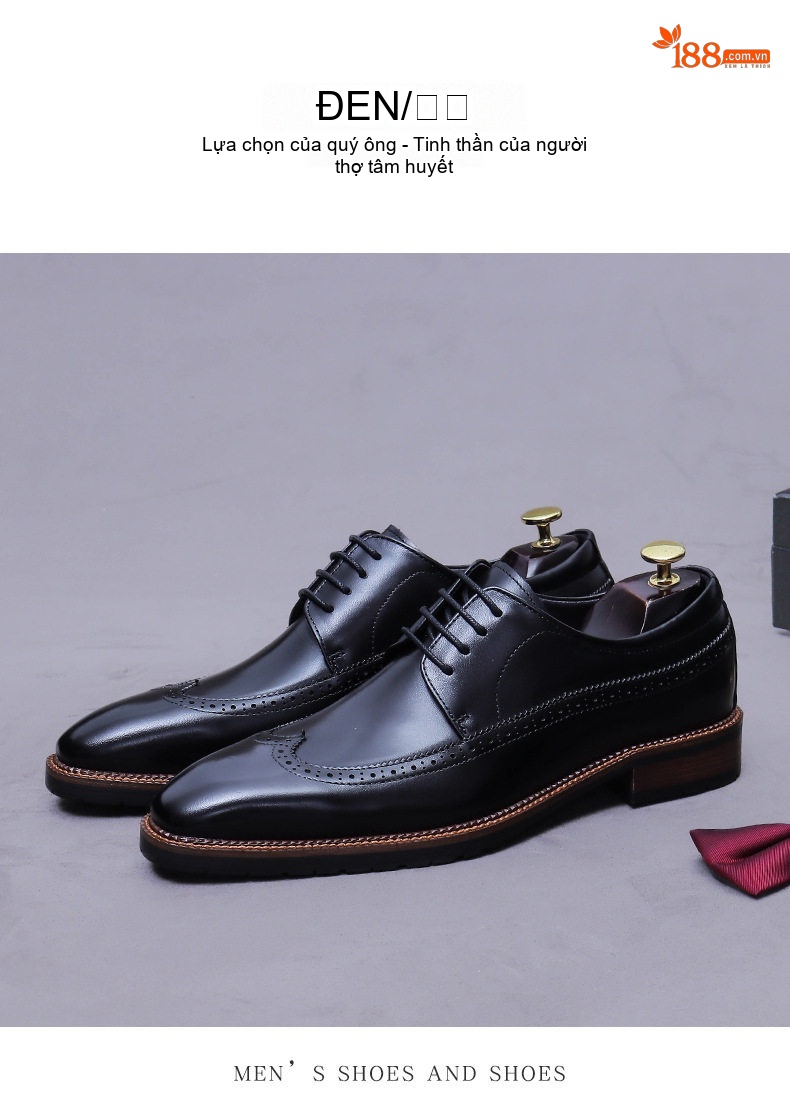 Giày Tây Buộc Dây Nam Da Bò Brogue Chiều Cao Đế Khoảng 3cm Màu Đen, Nâu chi tiết 4