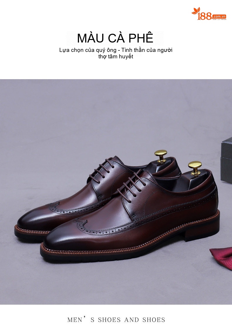 Giày Tây Buộc Dây Nam Da Bò Brogue Chiều Cao Đế Khoảng 3cm Màu Đen, Nâu chi tiết 11