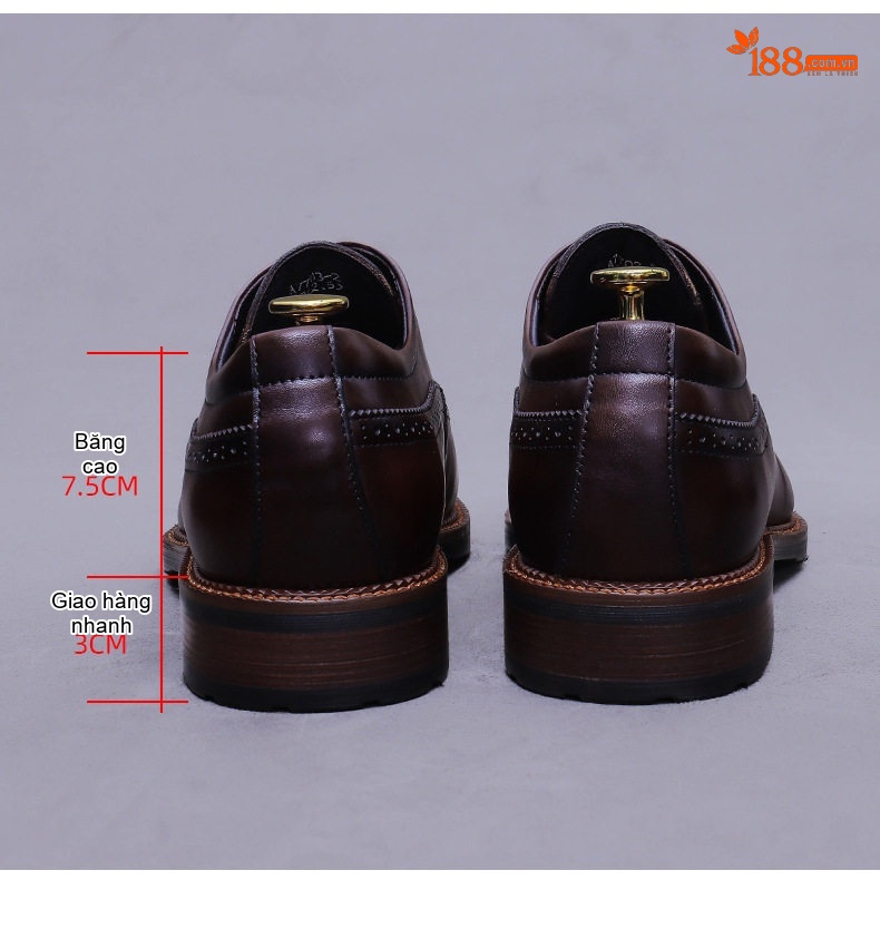 Giày Tây Buộc Dây Nam Da Bò Brogue Chiều Cao Đế Khoảng 3cm Màu Đen, Nâu chi tiết 17