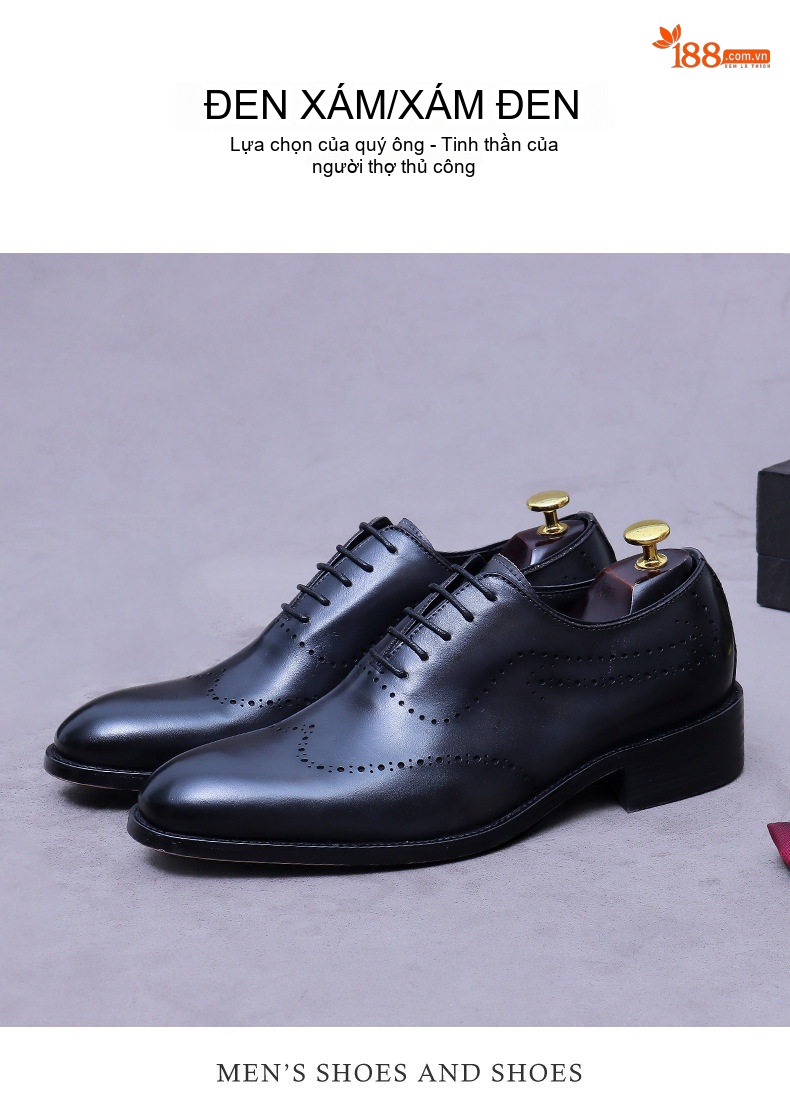 Giày Tây Buộc Dây Nam Da Bò Brogue Chiều Cao Đế Khoảng 3cm Màu Đen, Nâu chi tiết 4