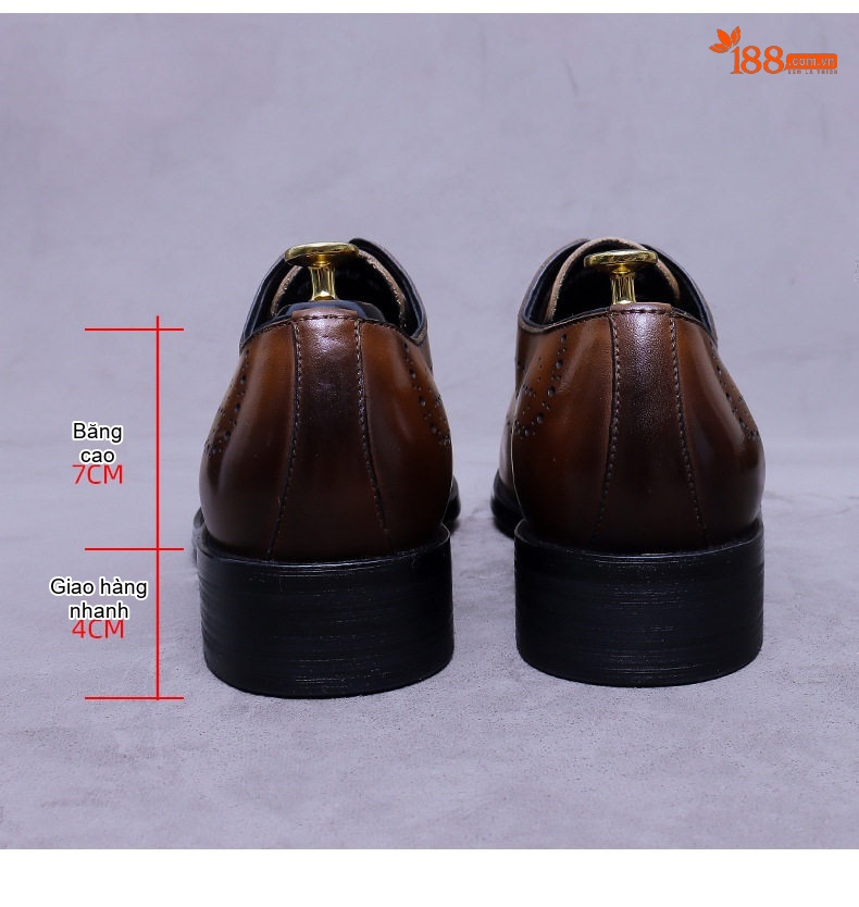 Giày Tây Buộc Dây Nam Da Bò Brogue Chiều Cao Đế Khoảng 3cm Màu Đen, Nâu chi tiết 17