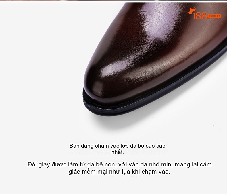 Giày Tây Buộc Dây Nam Da Bò Brogue Chiều Cao Đế Khoảng 3cm Màu Đen, Nâu Đỏ chi tiết 5