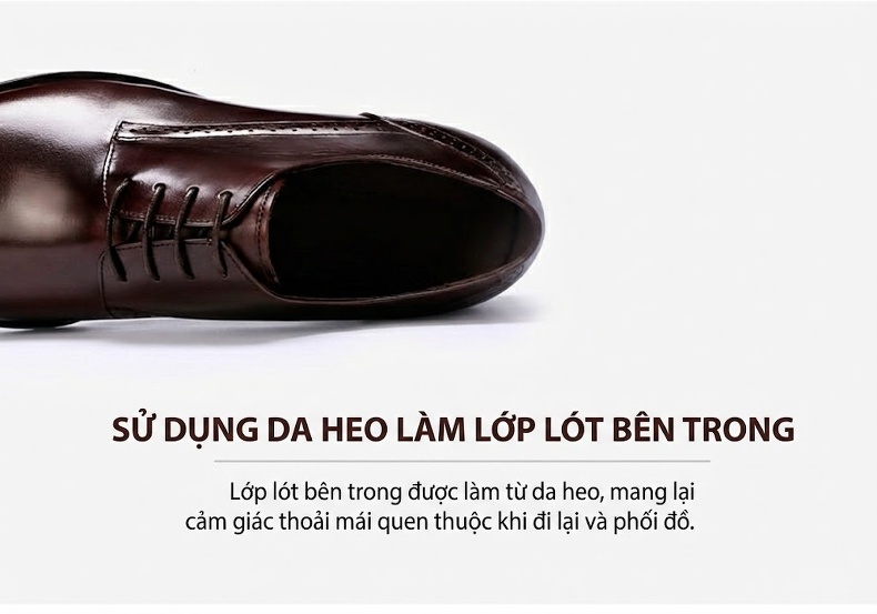 Giày Tây Buộc Dây Nam Da Bò Brogue Chiều Cao Đế Khoảng 3cm Màu Đen, Nâu Đỏ chi tiết 6