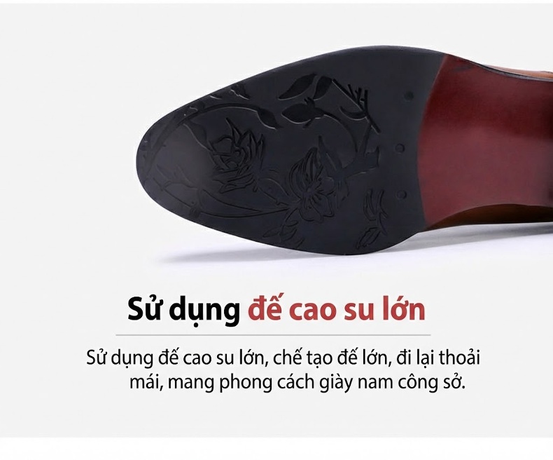 Giày Tây Buộc Dây Nam Da Bò Brogue Chiều Cao Đế Khoảng 3cm Màu Đen, Nâu Đỏ chi tiết 7