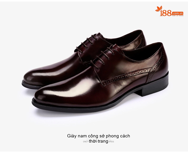 Giày Tây Buộc Dây Nam Da Bò Brogue Chiều Cao Đế Khoảng 3cm Màu Đen, Nâu Đỏ chi tiết 13