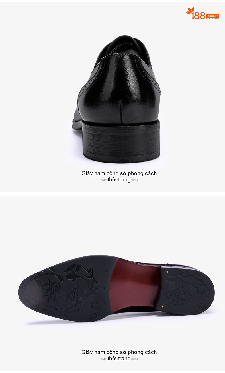 Giày Tây Buộc Dây Nam Da Bò Brogue Chiều Cao Đế Khoảng 3cm Màu Đen, Nâu Đỏ chi tiết 15