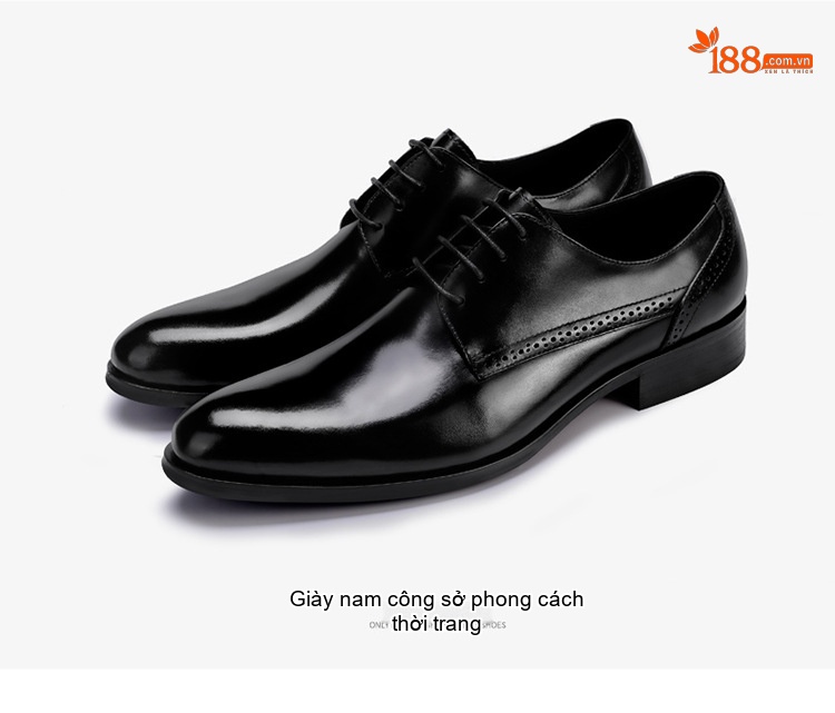 Giày Tây Buộc Dây Nam Da Bò Brogue Chiều Cao Đế Khoảng 3cm Màu Đen, Nâu Đỏ chi tiết 17