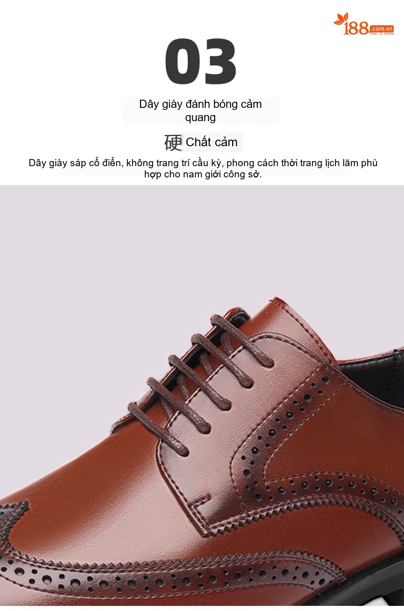 Giày Tây Buộc Dây Nam Da Bò Brogue Chiều Cao Đế Khoảng 3cm Màu Đen, Nâu chi tiết 14