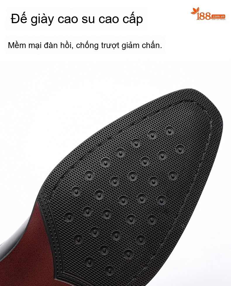 Giày Tây Buộc Dây Nam Da Bò Brogue Chiều Cao Đế Khoảng 3cm Màu Đen, Nâu chi tiết 8