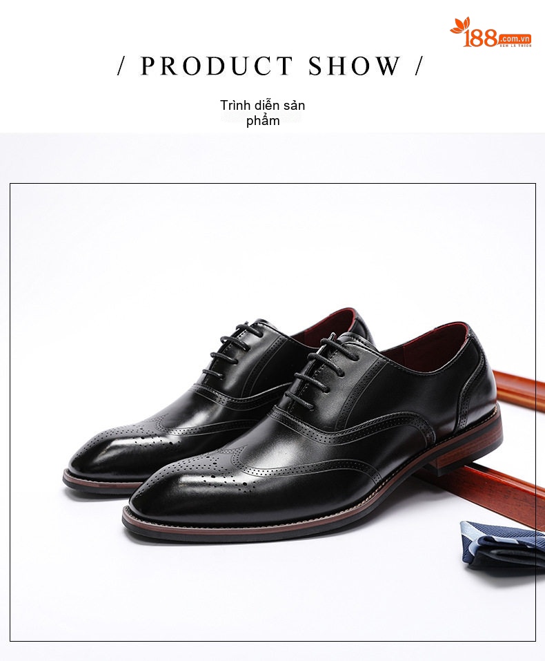 Giày Tây Buộc Dây Nam Da Bò Brogue Chiều Cao Đế Khoảng 3cm Màu Đen, Nâu chi tiết 10