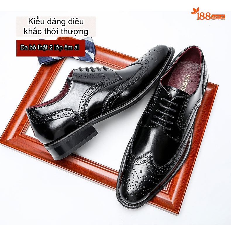 Giày Tây Buộc Dây Nam Da Bò Brogue Chiều Cao Đế Khoảng 3cm Màu Nâu, Đen chi tiết 5