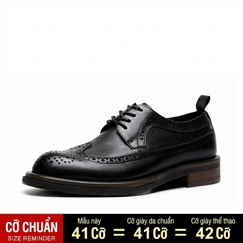 Giày Tây Buộc Dây Nam Da Bò Brogue Chiều Cao Đế Khoảng 4cm Màu Đen, Nâu