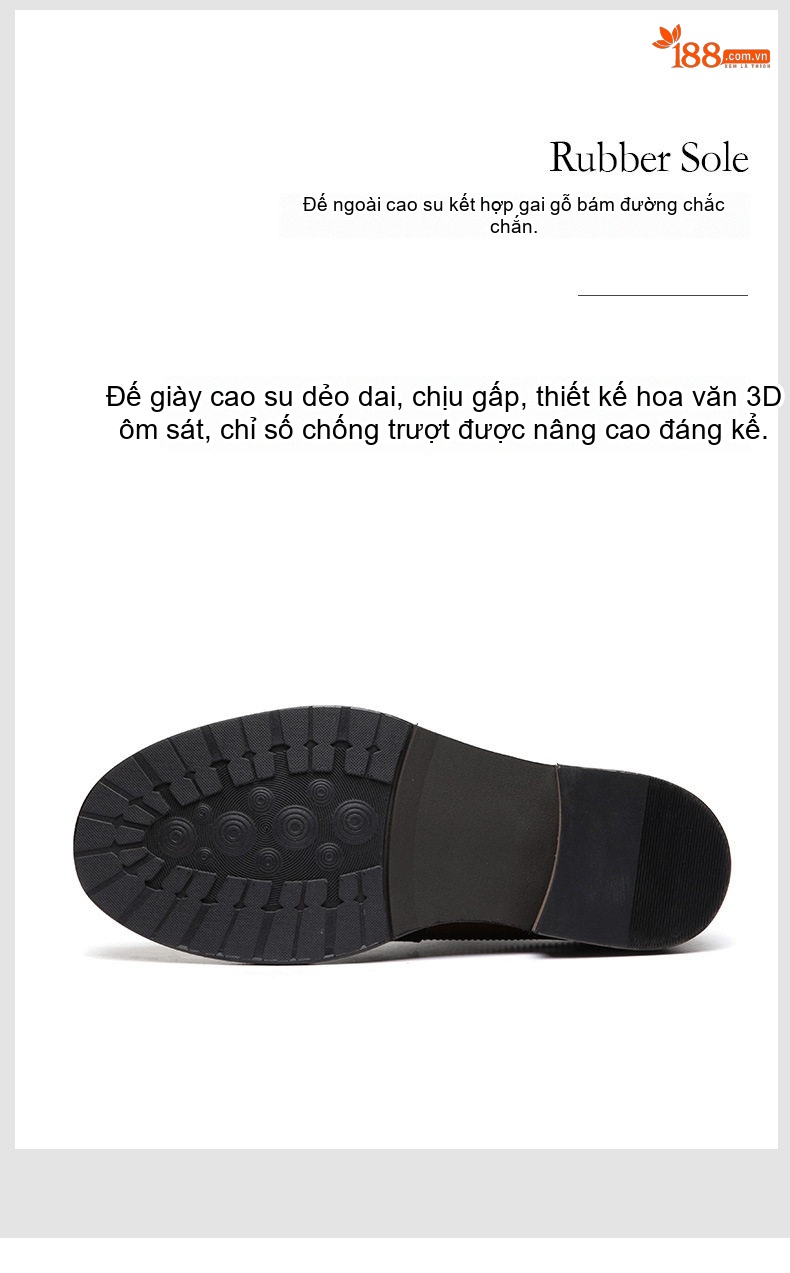 Giày Tây Buộc Dây Nam Da Bò Brogue Chiều Cao Đế Khoảng 4cm Màu Đen, Nâu chi tiết 13