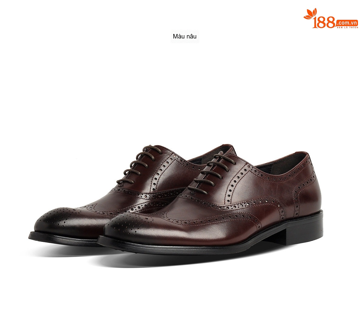 Giày Tây Buộc Dây Nam Da Bò Brogue Đầu Nhọn Chiều Cao Đế Khoảng 3cm Màu Nâu chi tiết 6