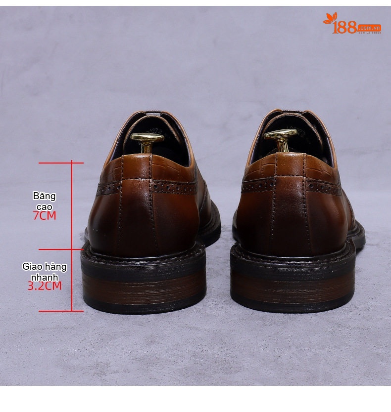 Giày Tây Buộc Dây Nam Da Bò Cao Cấp Chiều Cao Đế Khoảng 3cm Màu Đen, Nâu chi tiết 16