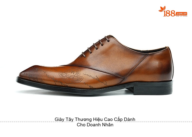 Giày Tây Buộc Dây Nam Da Bò Cao Cấp Chiều Cao Đế Khoảng 3cm Phong Cách Anh Quốc Màu Đen, Nâu chi tiết 13