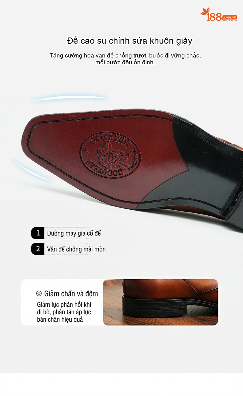Giày Tây Buộc Dây Nam Da Bò Cao Cấp Chiều Cao Đế Khoảng 3cm Phong Cách Anh Quốc Màu Đen, Nâu chi tiết 9