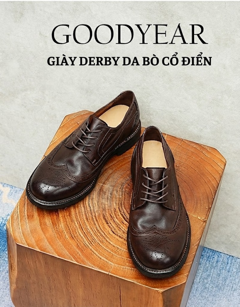 Giày Tây Buộc Dây Nam Da Bò Chạm Khắc Chiều Cao Đế Khoảng 3cm Màu Nâu, Đen chi tiết 17