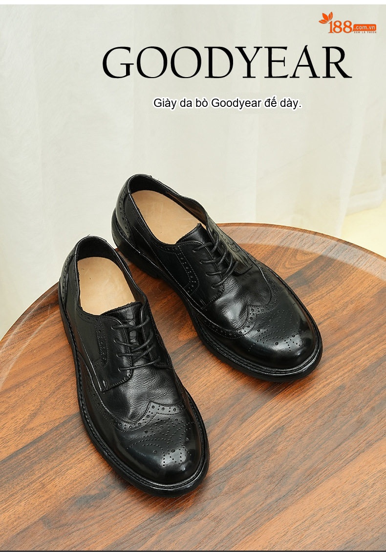 Giày Tây Buộc Dây Nam Da Bò Chạm Khắc Chiều Cao Đế Khoảng 3cm Màu Nâu, Đen chi tiết 1