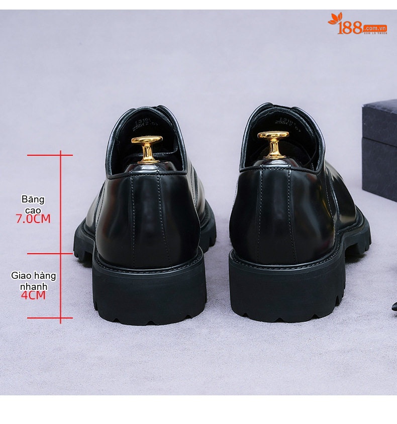Giày Tây Buộc Dây Nam Da Bò Chiều Cao Đế 4cm Màu Đen chi tiết 17