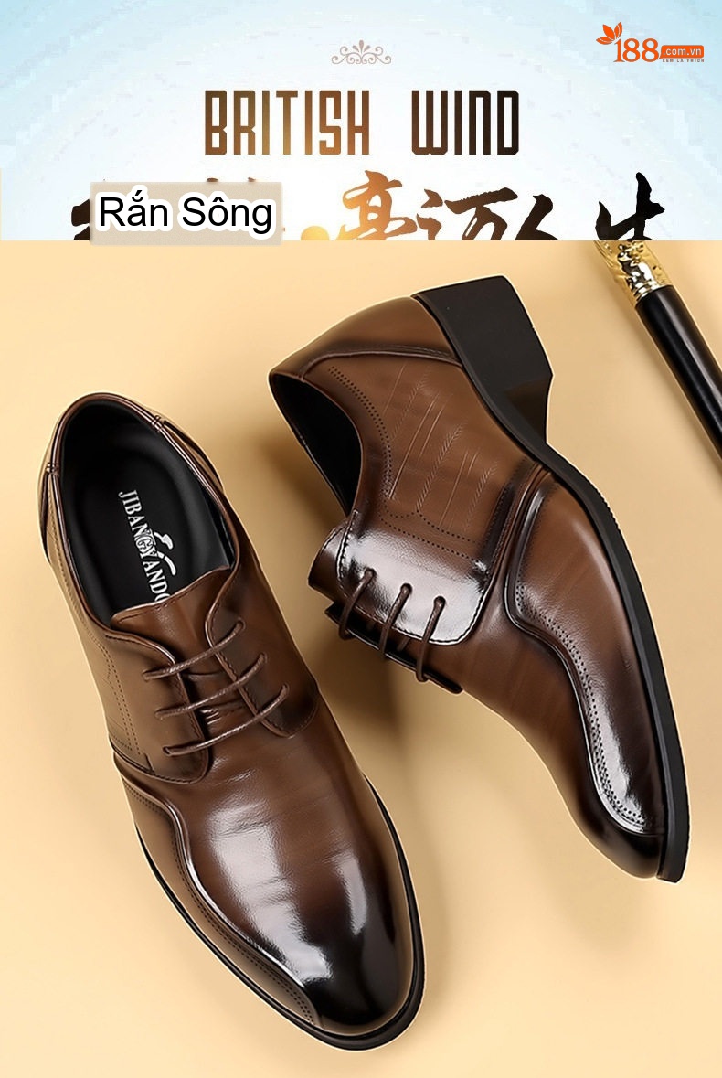 Giày Tây Buộc Dây Nam Da Bò Chiều Cao Đế 4cm Màu Đen, Nâu chi tiết 1