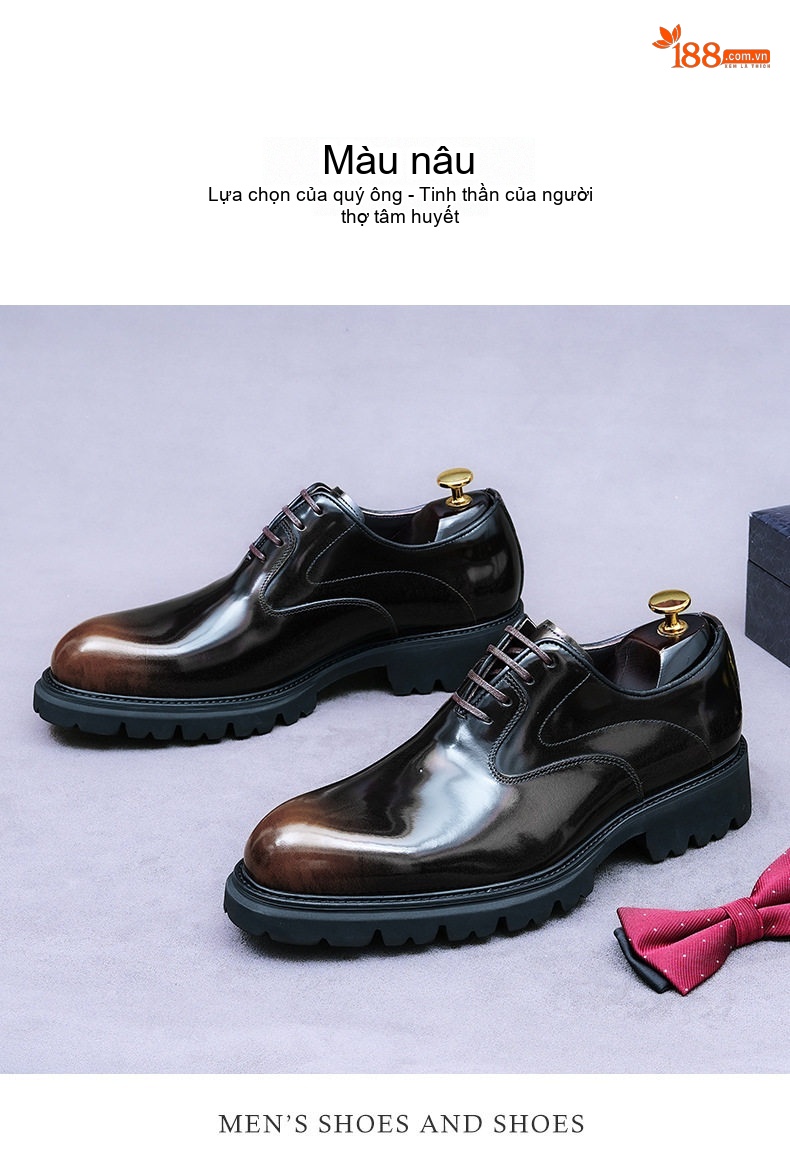 Giày Tây Buộc Dây Nam Da Bò Chiều Cao Đế 4cm Phong Cách Anh Quốc Màu Đen, Nâu chi tiết 4