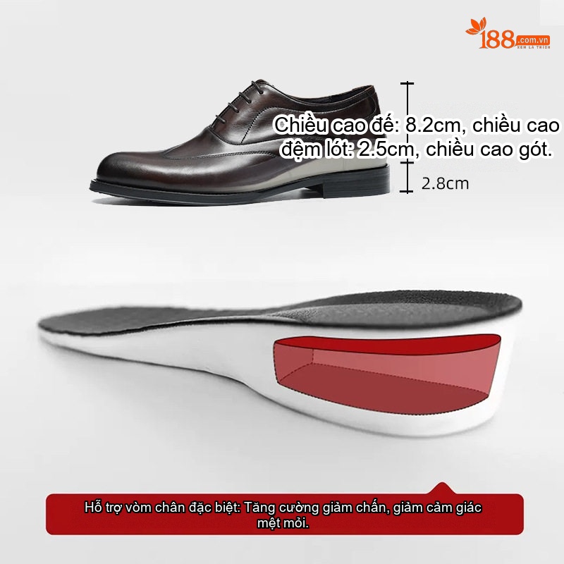 Giày Tây Buộc Dây Nam Da Bò Chiều Cao Đế 5.3cm Màu Đen, Nâu